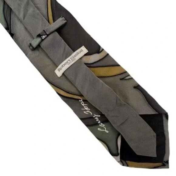 Robert Daskal 4x56" Silk Necktie Men Gray Abstract Hand Painted Larry Hope - Picture 6 of 9